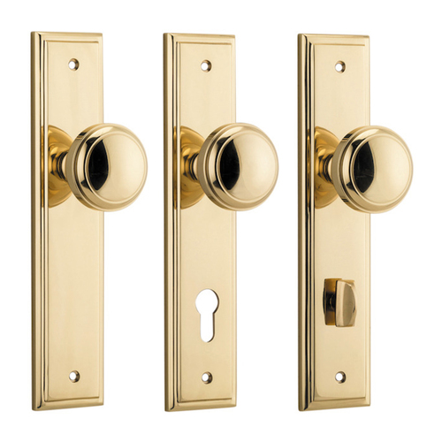 Iver Paddington Door Knob on Stepped Backplate Polished Brass