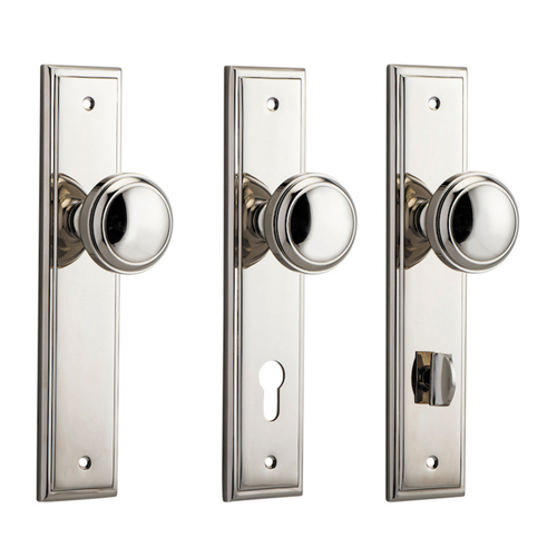 Iver Paddington Door Knob on Stepped Backplate Polished Nickel