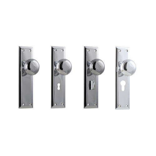 Tradco Richmond Door Knob on Long Backplate Chrome Plated