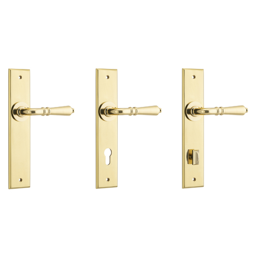 Iver Sarlat Door Lever Handle on Chamfered Backplate Polished Brass