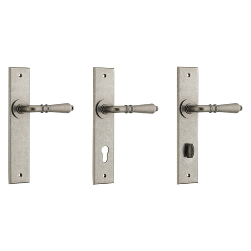 Iver Sarlat Door Lever Handle on Chamfered Backplate Distressed Nickel