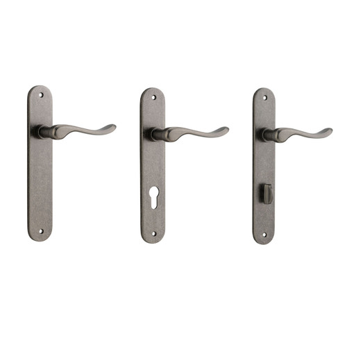 Iver Stirling Door Lever Handle on Oval Backplate Distressed Nickel