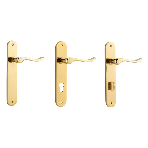 Iver Stirling Door Lever Handle on Oval Backplate Polished Brass