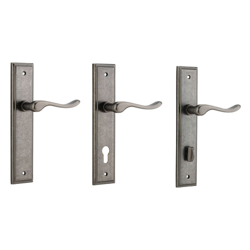 Iver Stirling Door Lever Handle on Stepped Backplate Distressed Nickel