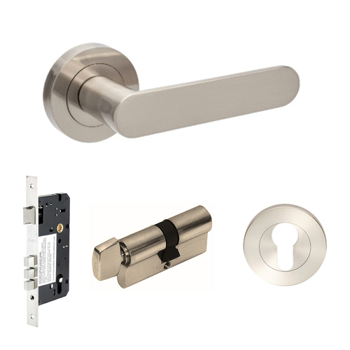 Restocking Soon: ETA End November - Zanda Duke Lever Round Rose Entrance Set 60mm Key/Turn Brushed Nickel 10094.2.BN