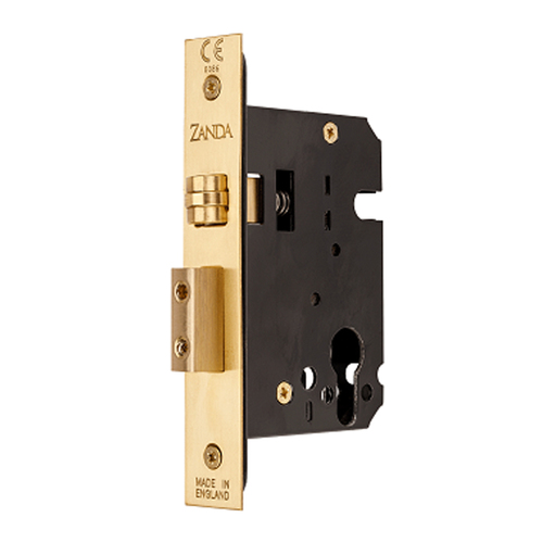 Zanda Heavy Duty Roller Mortice Lock 57mm Backset Satin Brass 1140.SB