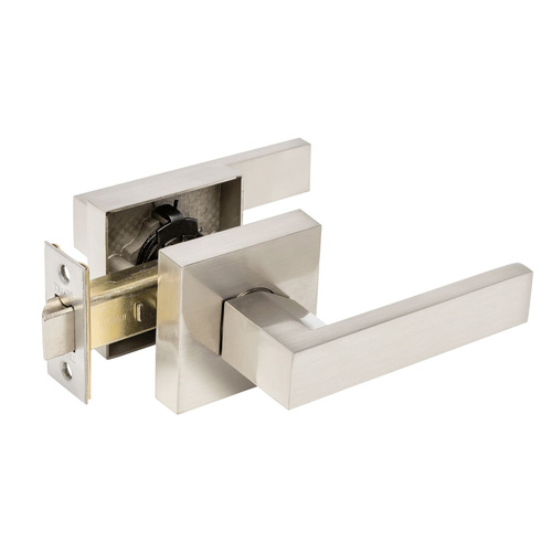 Zanda Trident Door Handle Lever on Square Rose Passage Set Brushed Nickel 11508.BN