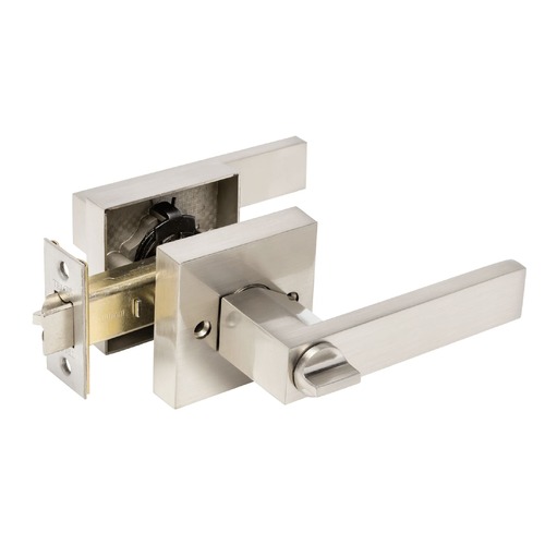 Zanda Trident Door Handle Lever on Square Rose Privacy Set Brushed Nickel 11509.BN