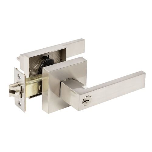 Zanda Trident Door Handle Lever on Square Rose Entrance Set Brushed Nickel 11511.BN