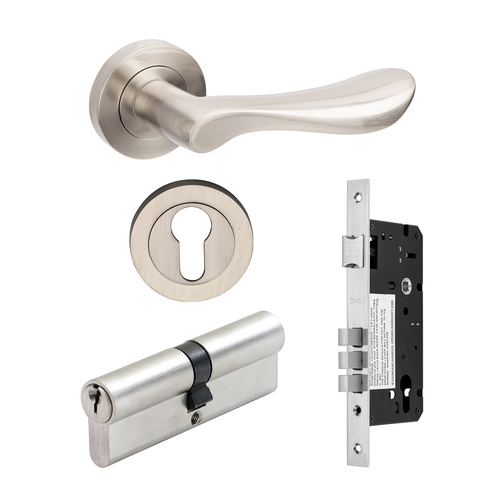 Restocking Soon: ETA End October - Zanda Juno Door Handle Lever Entrance Set 60mm (Key/Key) Brushed Nickel 70811BN