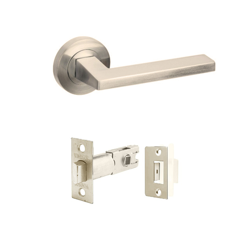 Restocking Soon: ETA Mid November - Zanda Vector Door Handle Lever on Round Rose integrated Privacy Set Brushed Nickel 7196.BN