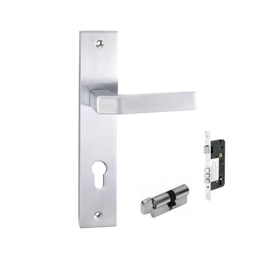 Zanda Quattro Longplate Door Handle Entrance Set Key / Turn Satin Chrome 8126.E4.SC