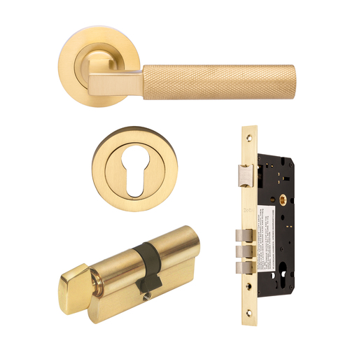 Restocking Soon: ETA End September - Zanda Zurich Door Lever Entrance Set 60mm Cylinder (Key/Turn) Satin Brass 9345E2SB